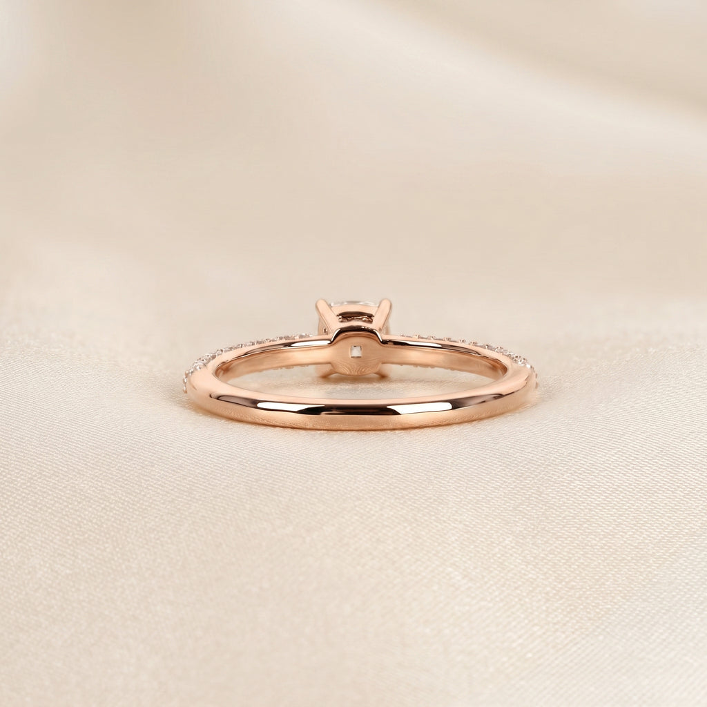 Cushion Lab Grown Diamond Pavé Ring in 14K Rose Gold 0.86 CTW