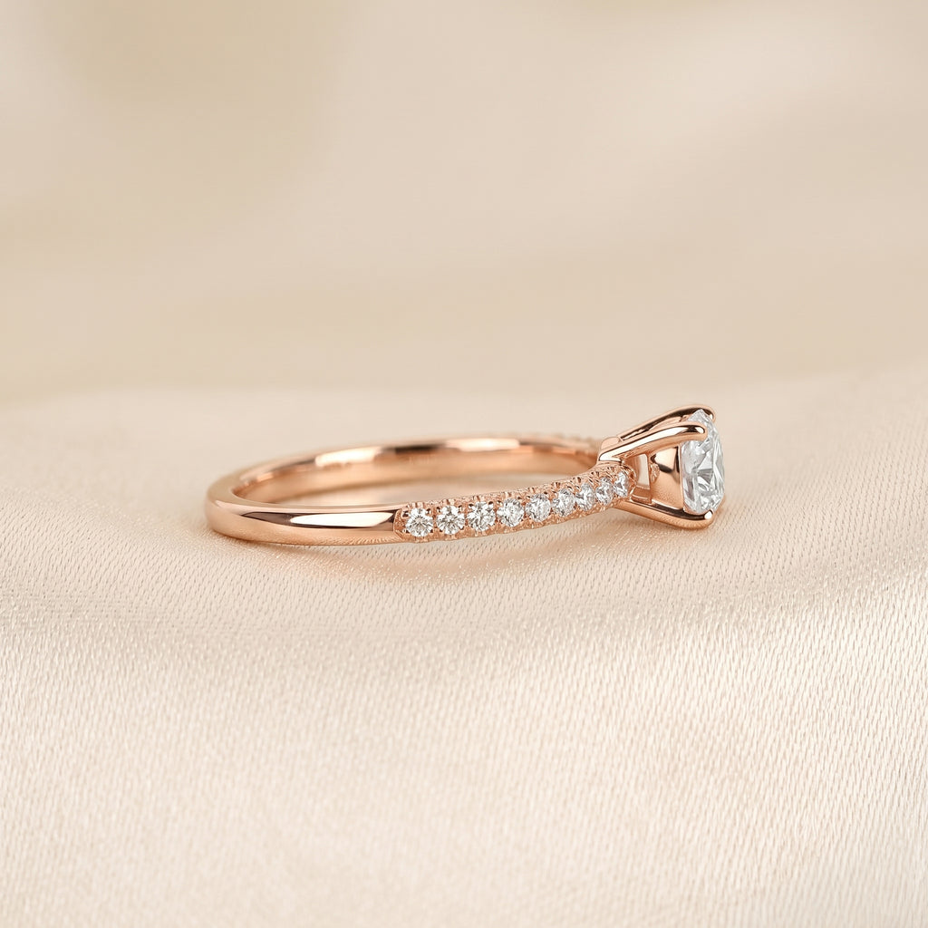 Cushion Lab Grown Diamond Pavé Ring in 14K Rose Gold 0.86 CTW