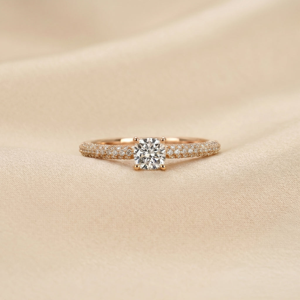 Cushion Lab Grown Diamond Pavé Ring in 14K Rose Gold 0.86 CTW