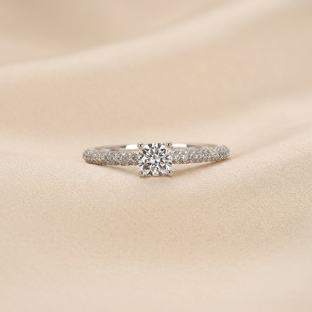 Cushion Lab Grown Diamond Pavé Ring in 14K White Gold 0.86 CTW