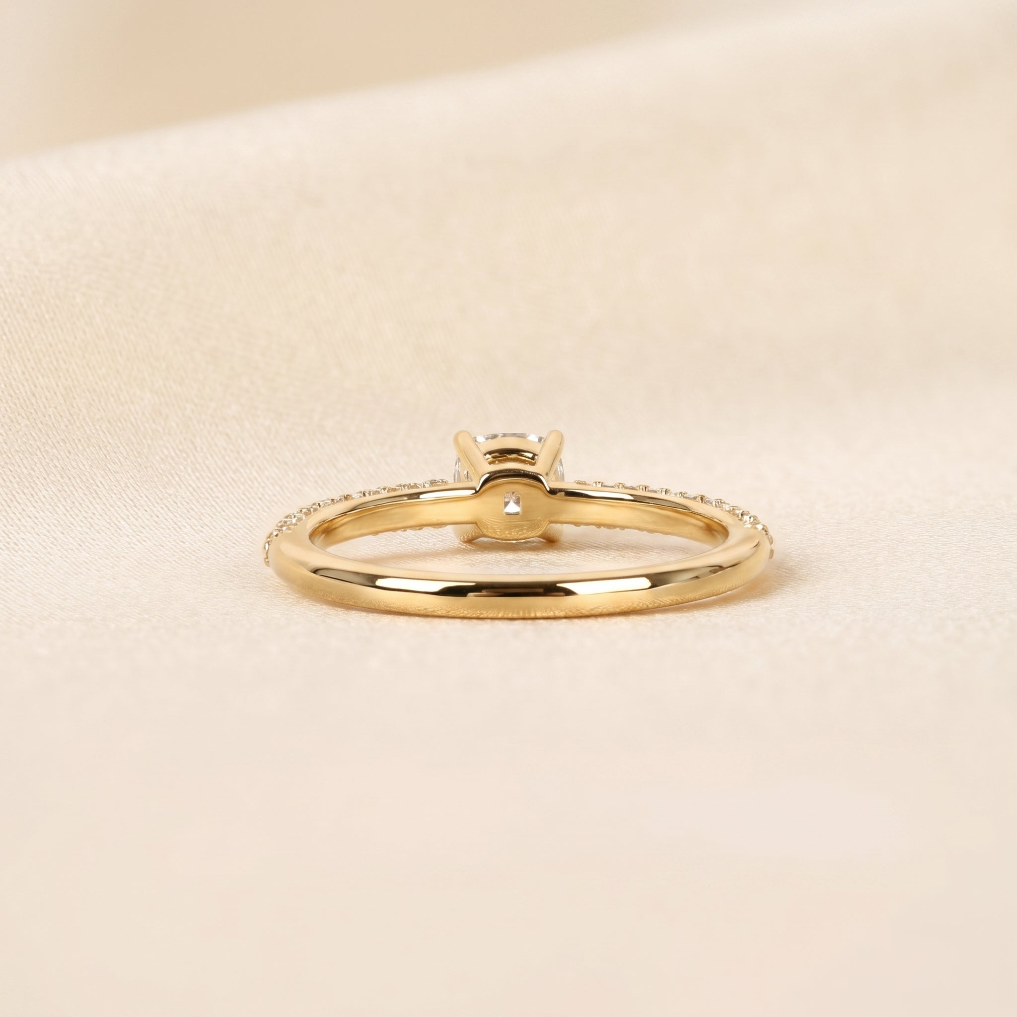 Cushion Lab Grown Diamond Pavé Ring in 14K Yellow Gold 0.86 CTW