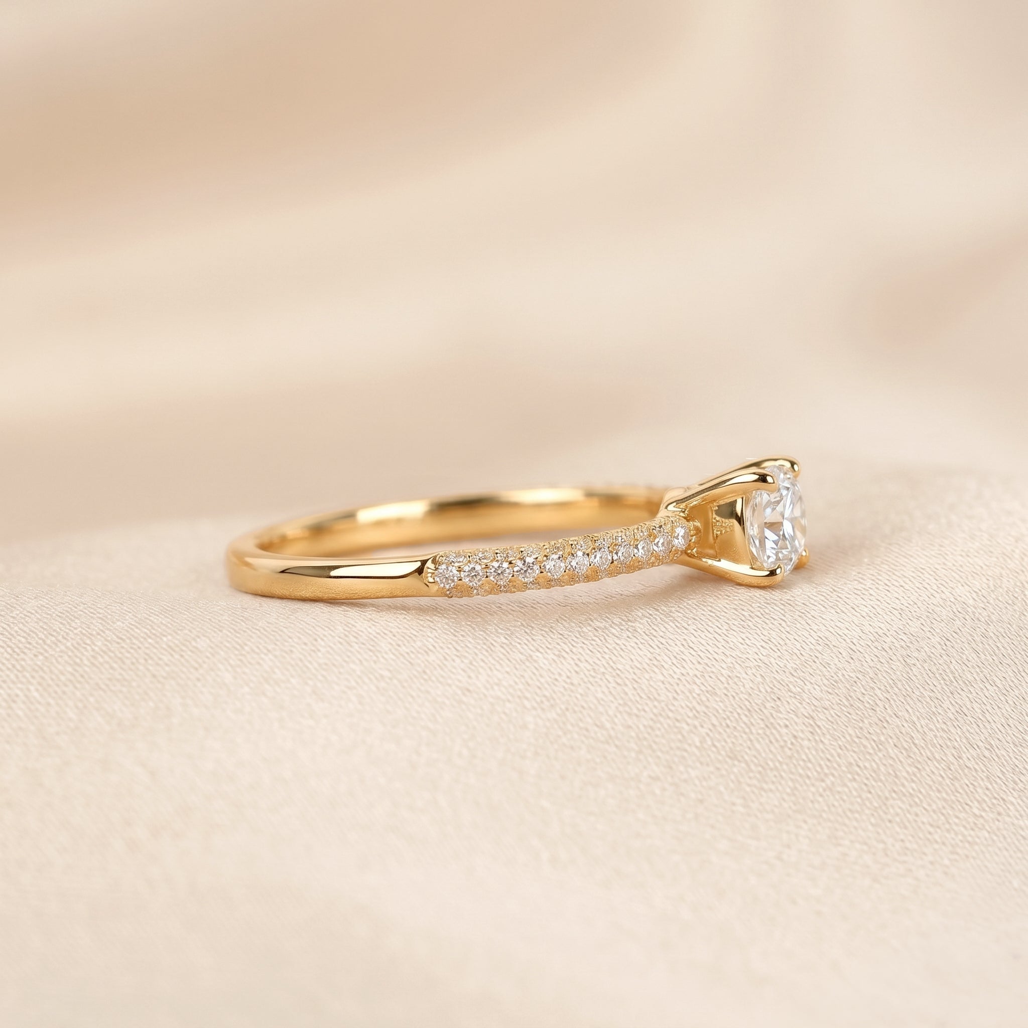 Cushion Lab Grown Diamond Pavé Ring in 14K Yellow Gold 0.86 CTW