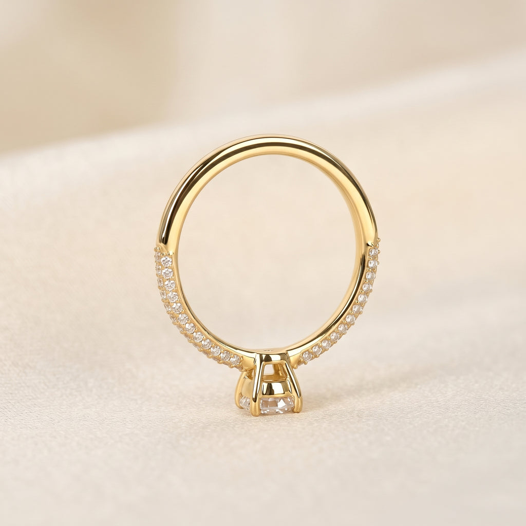 Cushion Lab Grown Diamond Pavé Ring in 14K Yellow Gold 0.86 CTW