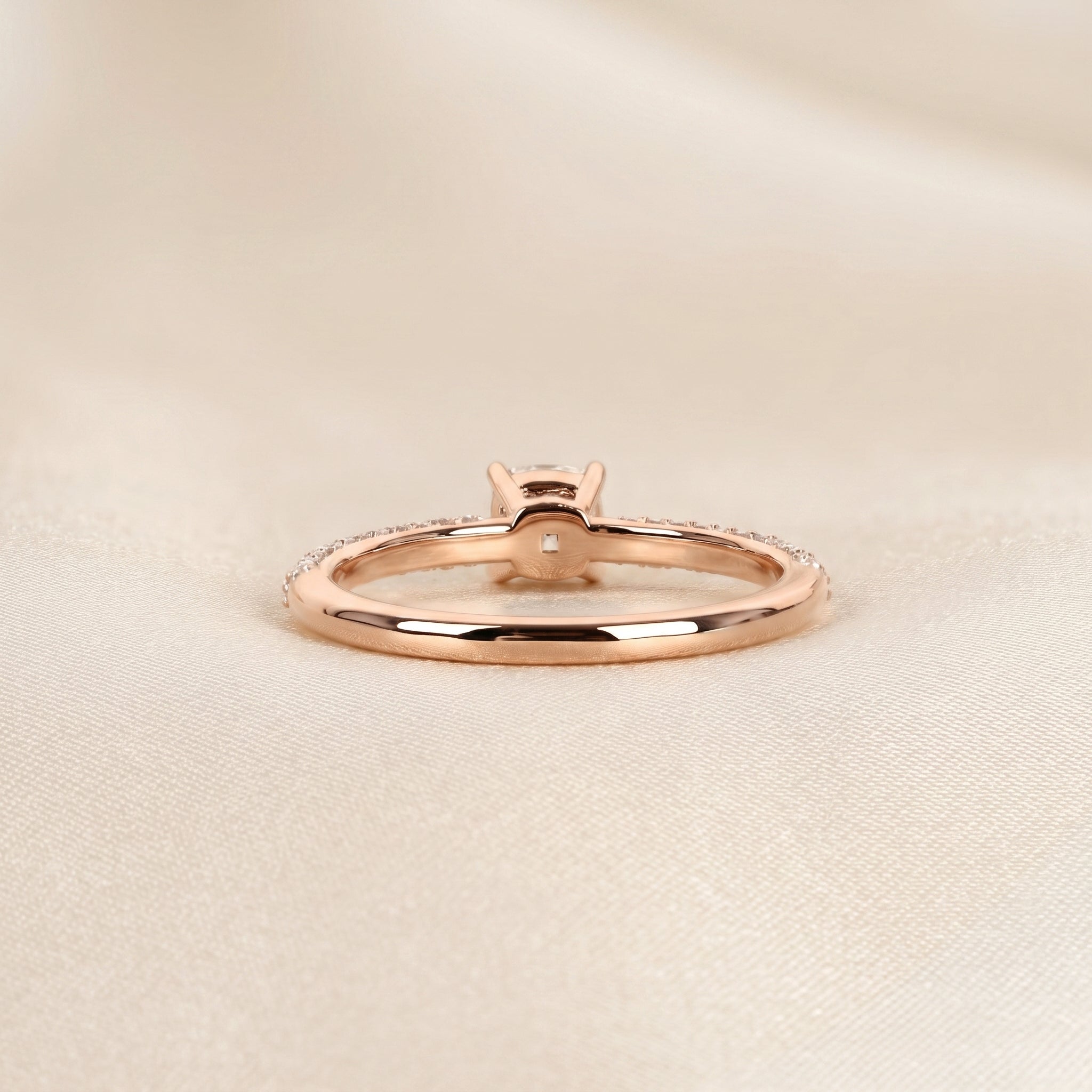 Cushion Lab Grown Diamond Pavé Ring in 18K Rose Gold 0.86 CTW