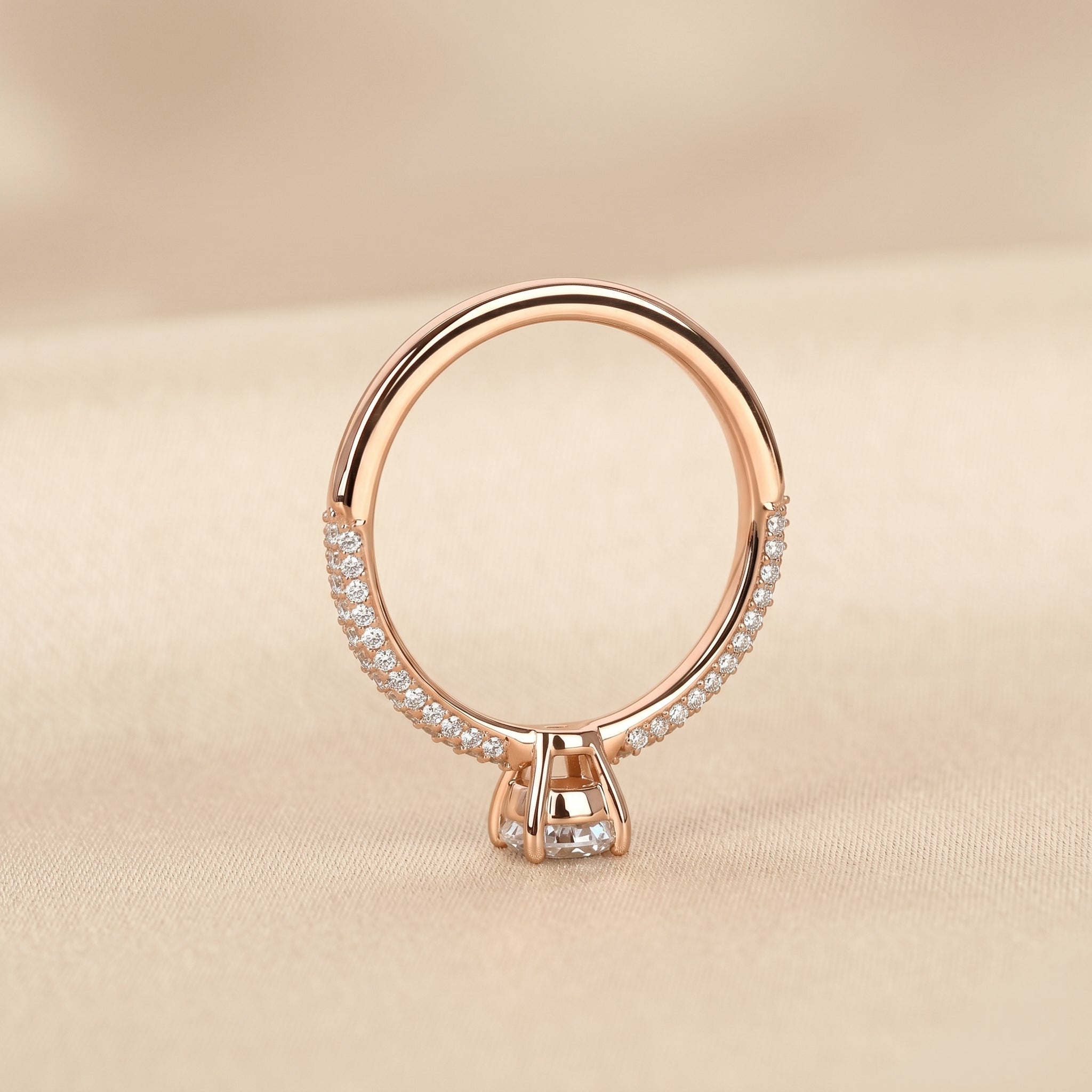 Cushion Lab Grown Diamond Pavé Ring in 18K Rose Gold 0.86 CTW