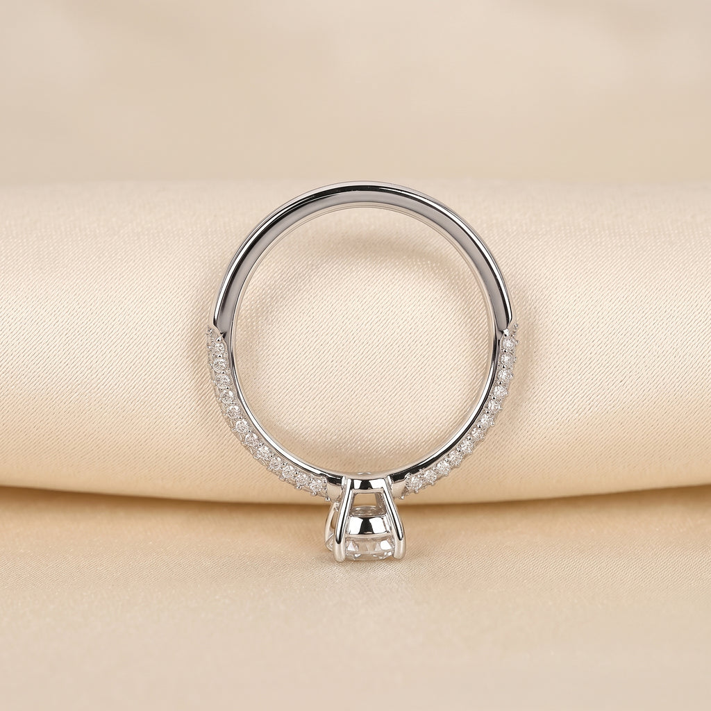 Cushion Lab Grown Diamond Pavé Ring in 18K White Gold 0.86 CTW