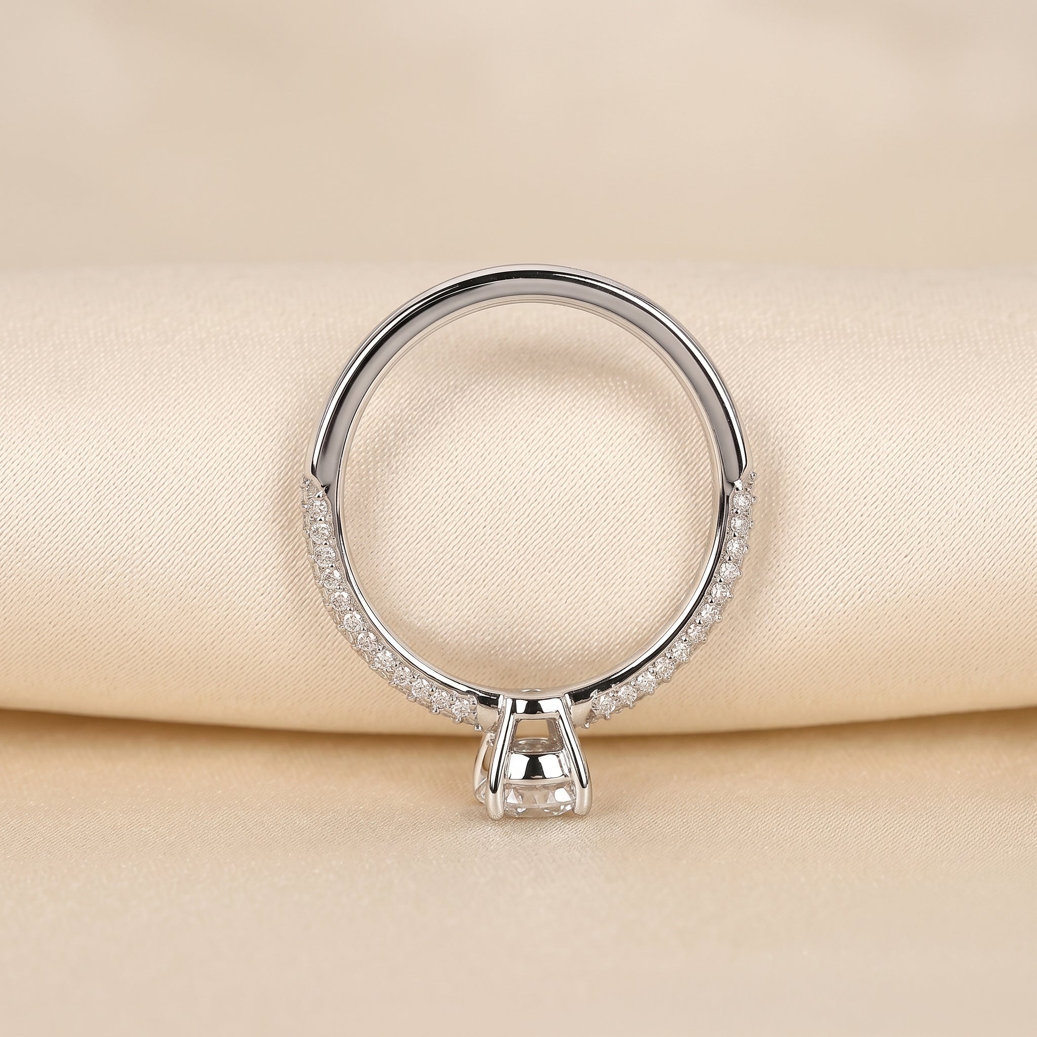 Cushion Lab Grown Diamond Pavé Ring in 18K White Gold 0.86 CTW