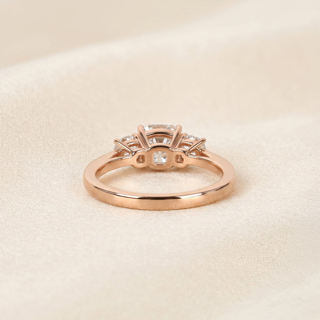 Cushion Lab Grown Diamond Trilogy Ring in 10K Rose Gold 1.61 CTW