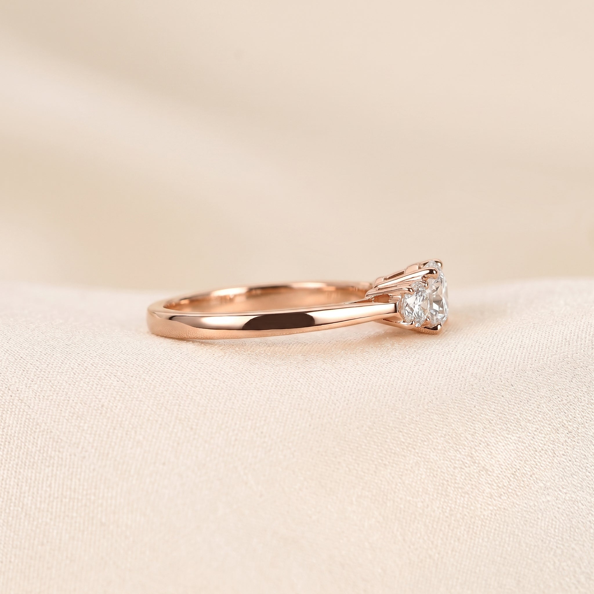 Cushion Lab Grown Diamond Trilogy Ring in 10K Rose Gold 1.61 CTW