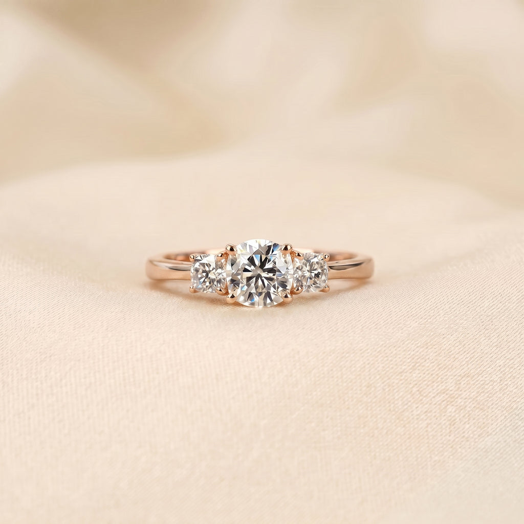 Cushion Lab Grown Diamond Trilogy Ring in 10K Rose Gold 1.61 CTW