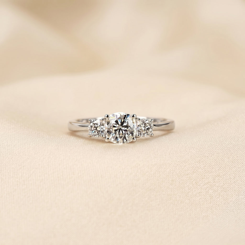 Cushion Lab Grown Diamond Trilogy Ring in 10K White Gold 1.61 CTW