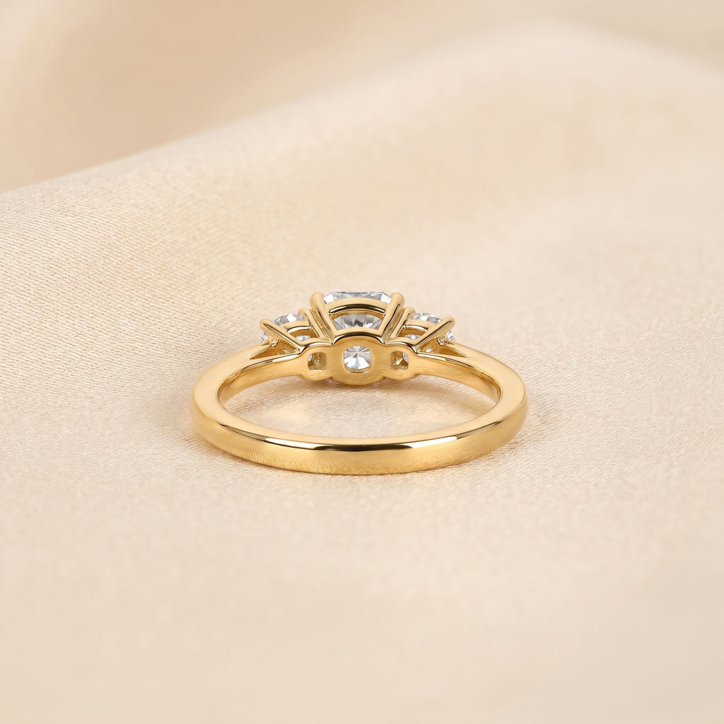 Cushion Lab Grown Diamond Trilogy Ring in 10K Yellow Gold 1.61 CTW