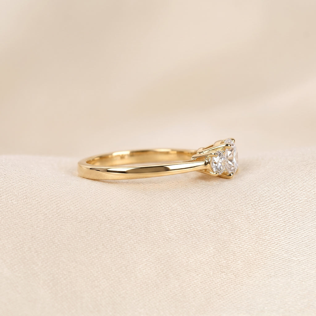Cushion Lab Grown Diamond Trilogy Ring in 10K Yellow Gold 1.61 CTW