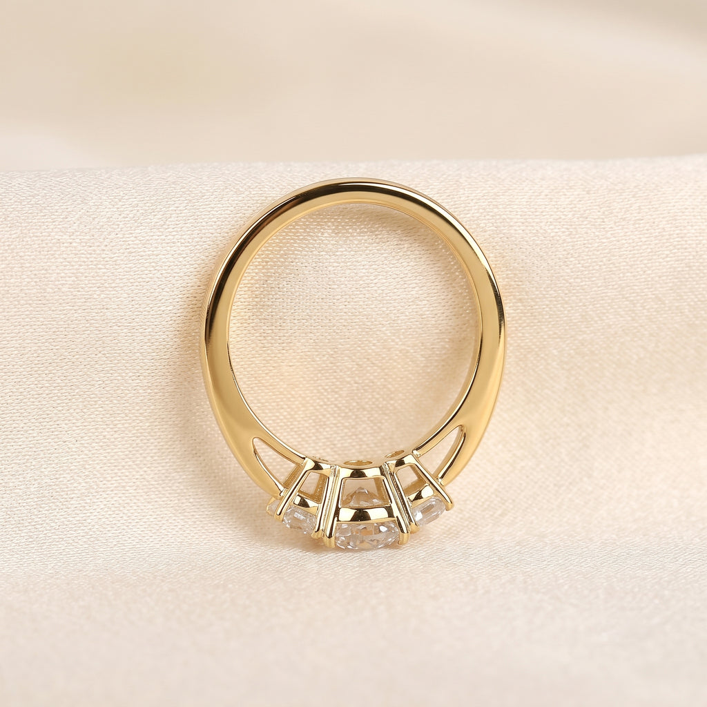Cushion Lab Grown Diamond Trilogy Ring in 10K Yellow Gold 1.61 CTW