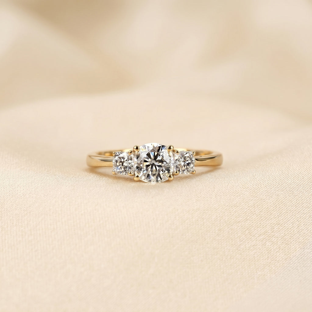 Cushion Lab Grown Diamond Trilogy Ring in 10K Yellow Gold 1.61 CTW