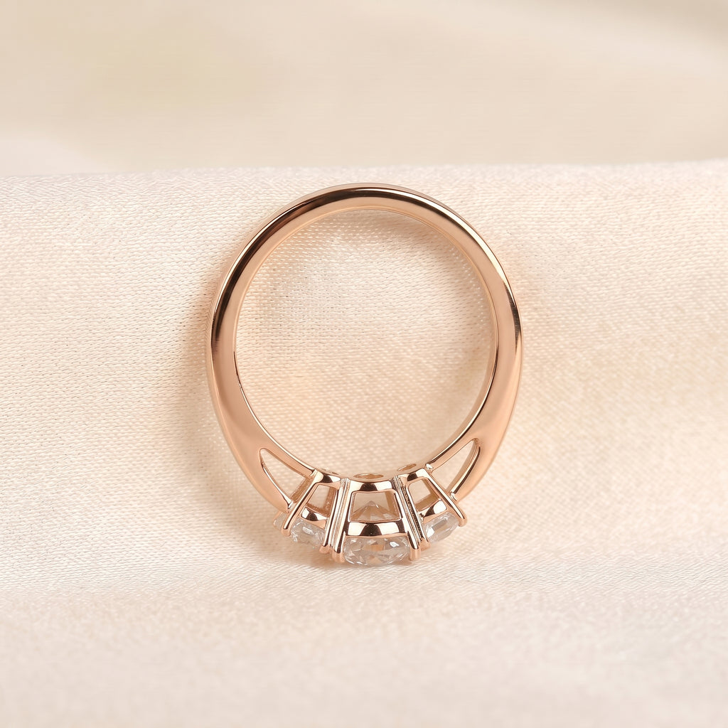 Cushion Lab Grown Diamond Trilogy Ring in 14K Rose Gold 1.61 CTW