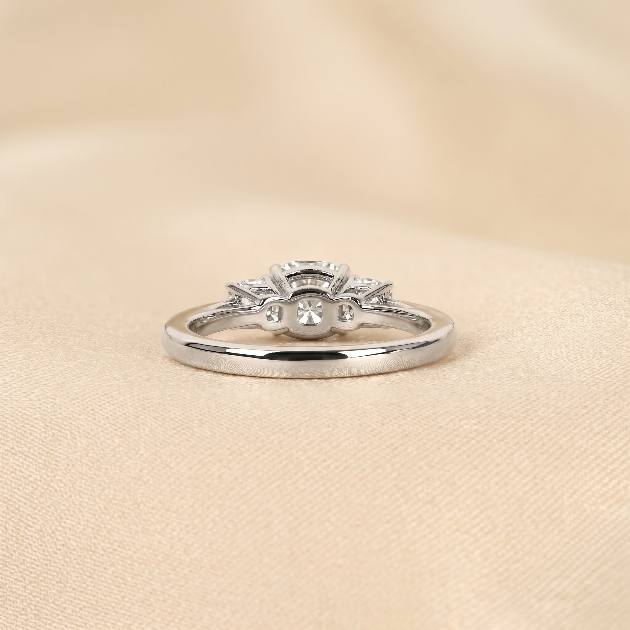 Cushion Lab Grown Diamond Trilogy Ring in 14K White Gold 1.61 CTW