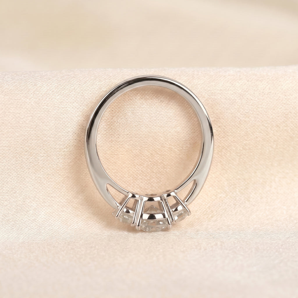 Cushion Lab Grown Diamond Trilogy Ring in 14K White Gold 1.61 CTW