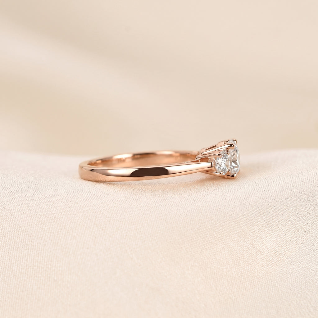 Cushion Lab Grown Diamond Trilogy Ring in 18K Rose Gold 1.61 CTW