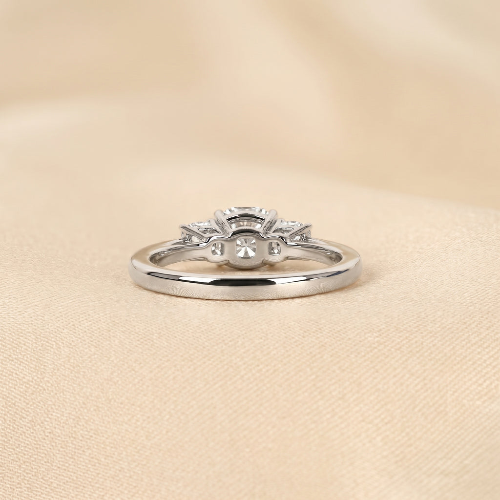 Cushion Lab Grown Diamond Trilogy Ring in 18K White Gold 1.61 CTW