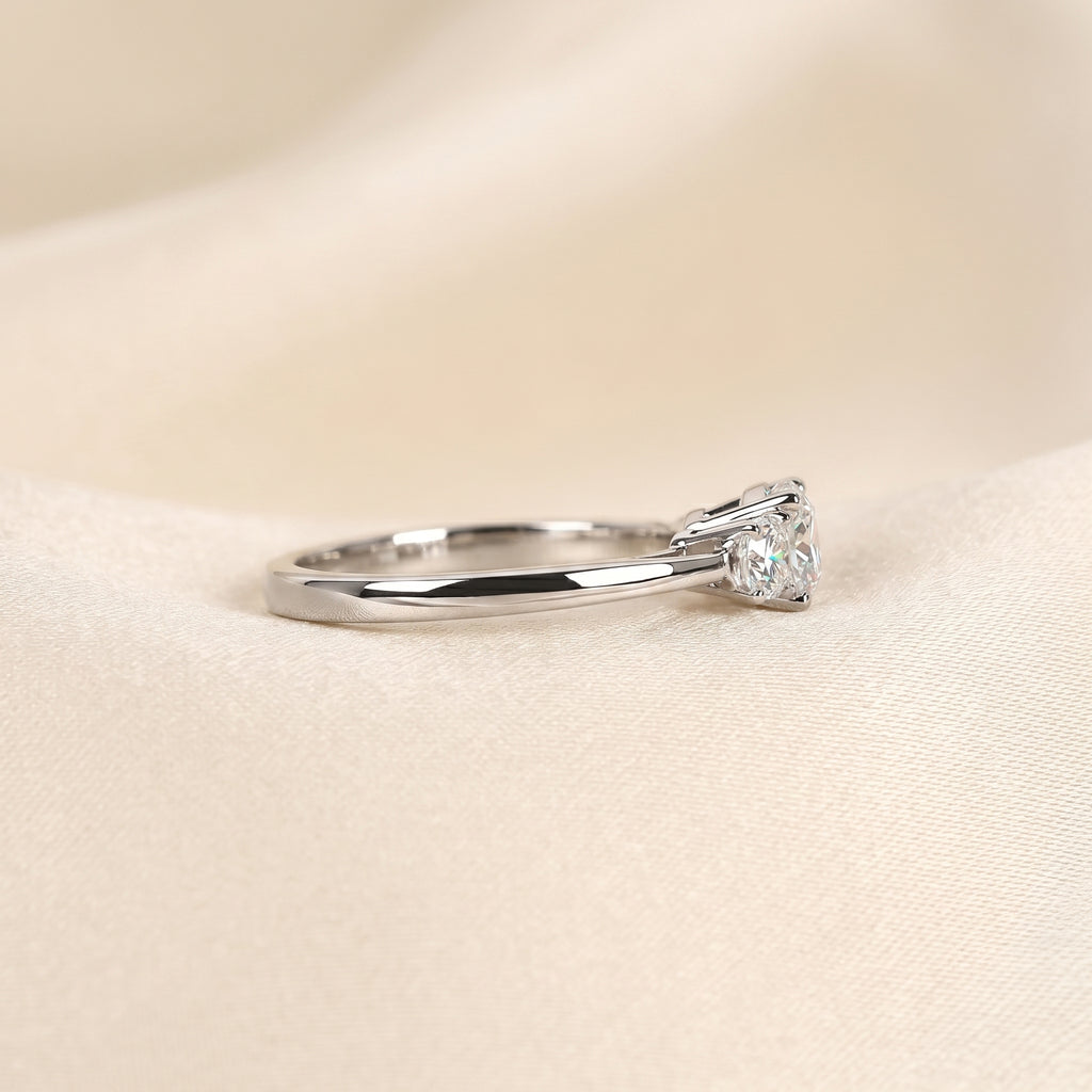 Cushion Lab Grown Diamond Trilogy Ring in 18K White Gold 1.61 CTW