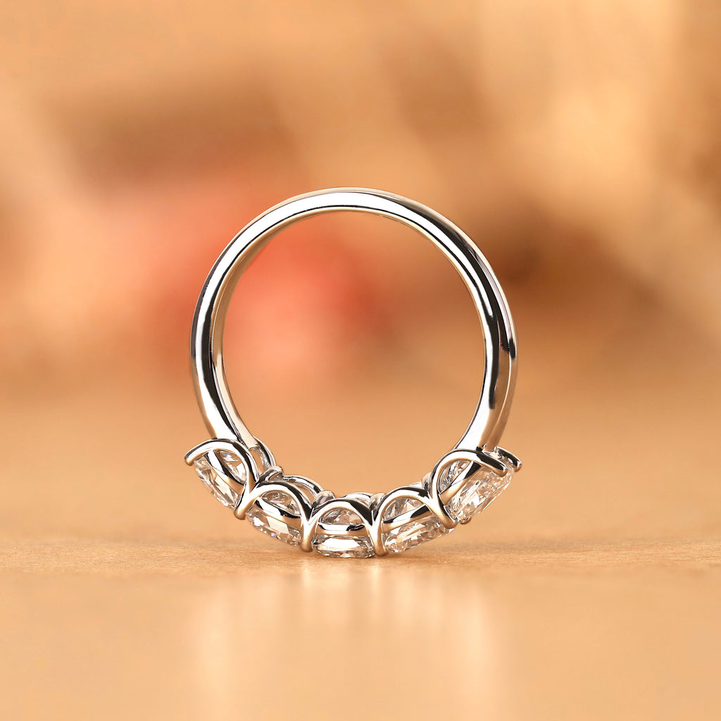 Cushion Moissanite Five Stone Ring in 925 Sterling Silver 2.1 CTW