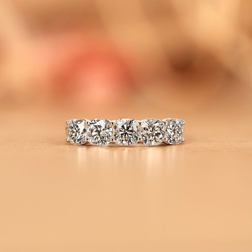 Cushion Moissanite Five Stone Ring in 925 Sterling Silver 2.1 CTW