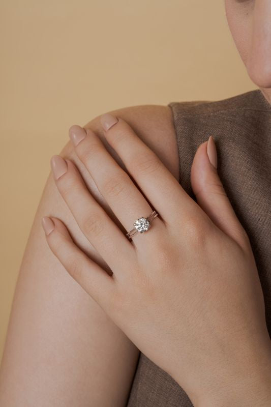 Double Band Round Lab Grown Diamond Solitaire Ring in 10K White Gold 1.5 CTW