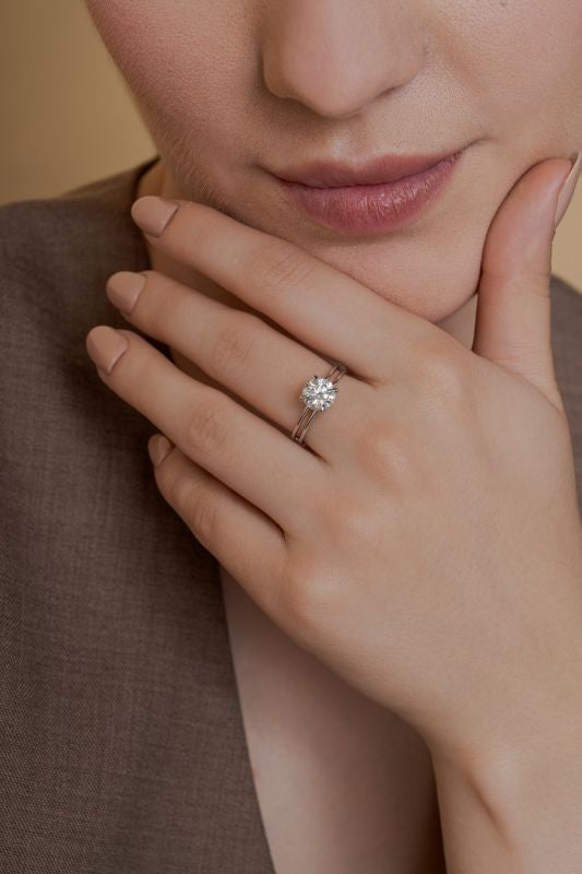 Double Band Round Lab Grown Diamond Solitaire Ring in 14K Yellow Gold 1.5 CTW