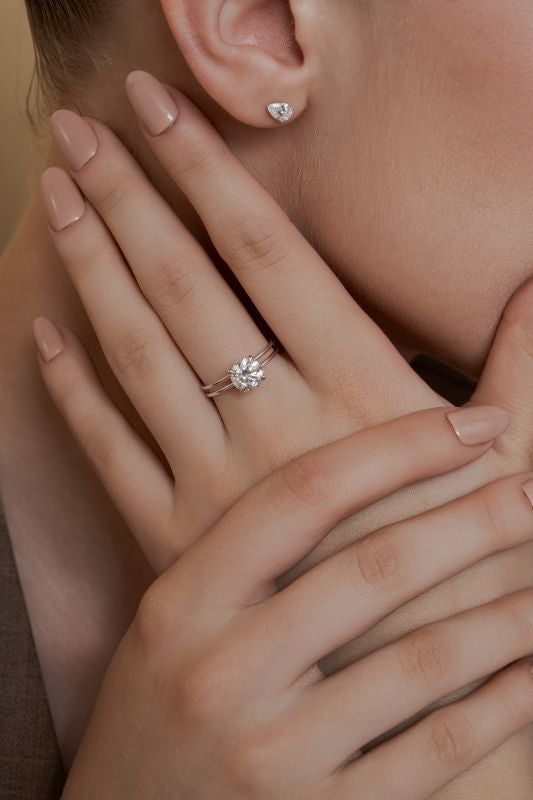 Double Band Round Lab Grown Diamond Solitaire Ring in 18K White Gold 1.5 CTW