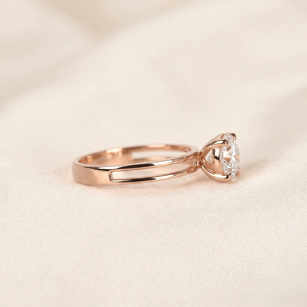 Double Band Round Lab Grown Diamond Solitaire Ring in 10K Rose Gold 1.5 CTW