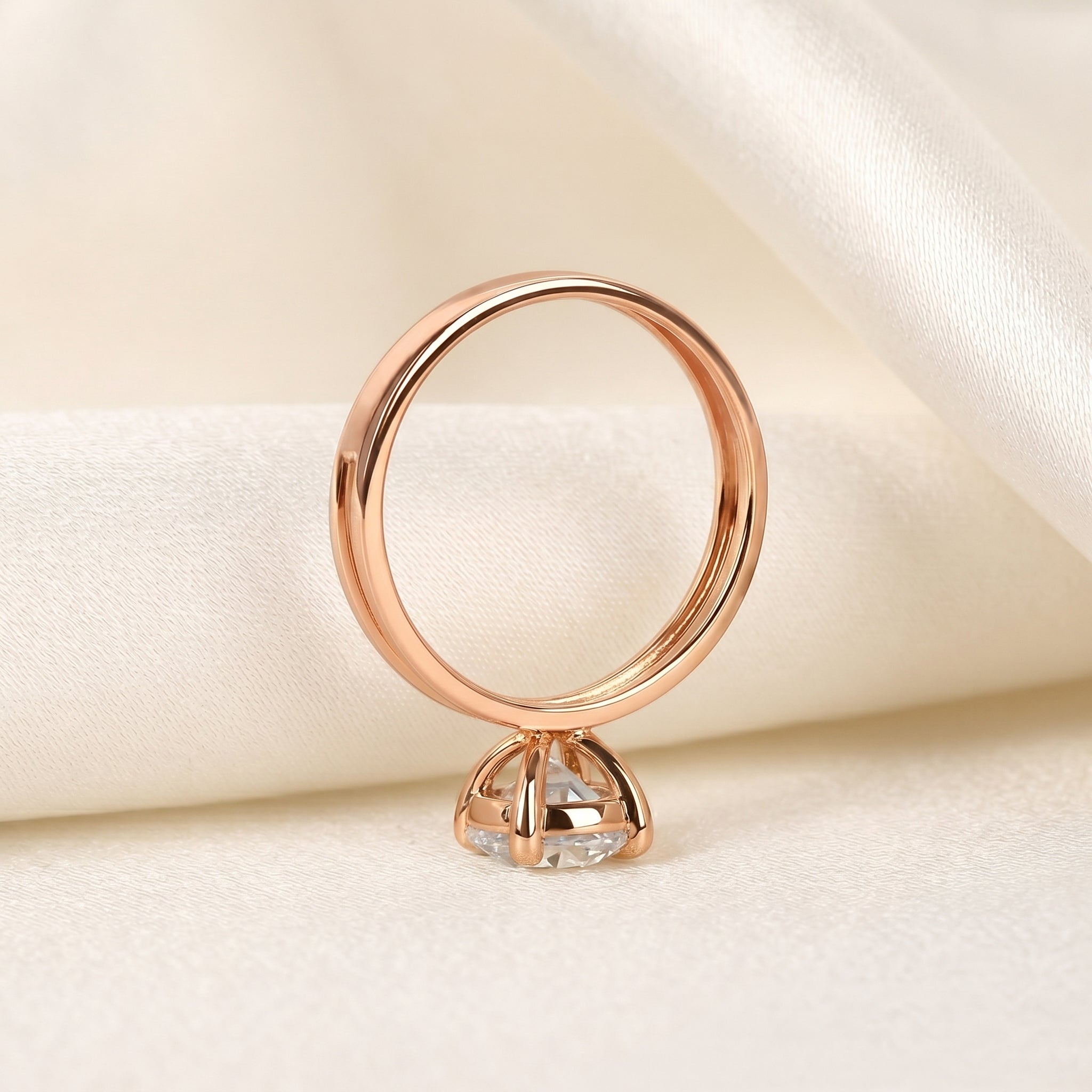 Double Band Round Lab Grown Diamond Solitaire Ring in 10K Rose Gold 1.5 CTW
