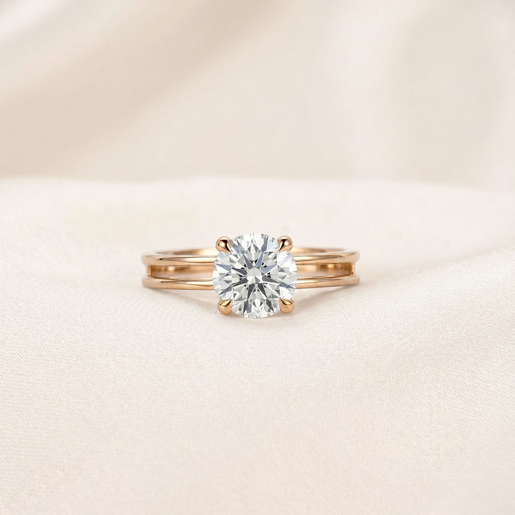 Double Band Round Lab Grown Diamond Solitaire Ring in 10K Rose Gold 1.5 CTW