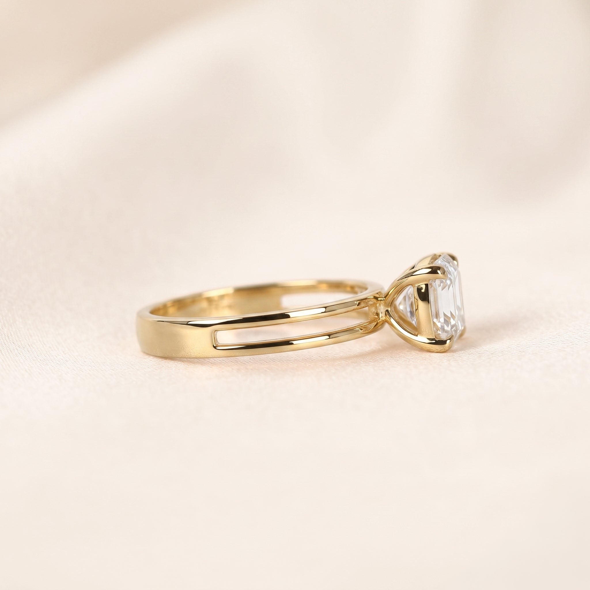 Double Band Round Lab Grown Diamond Solitaire Ring in 10K Yellow Gold 1.5 CTW