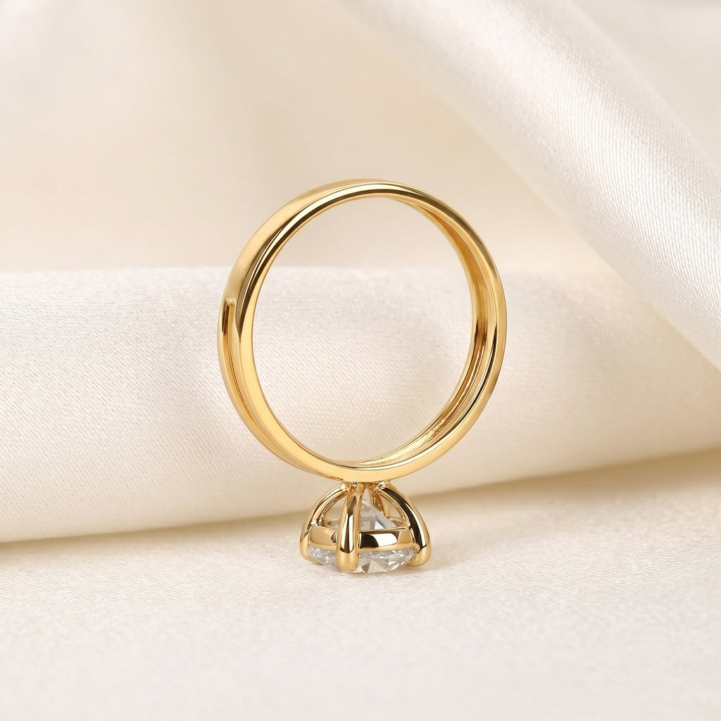 Double Band Round Lab Grown Diamond Solitaire Ring in 10K Yellow Gold 1.5 CTW