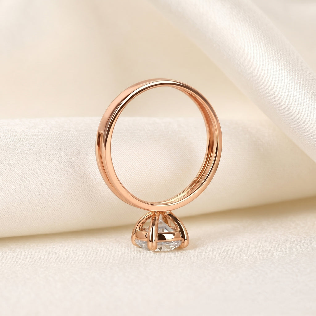 Double Band Round Lab Grown Diamond Solitaire Ring in 14K Rose Gold 1.5 CTW