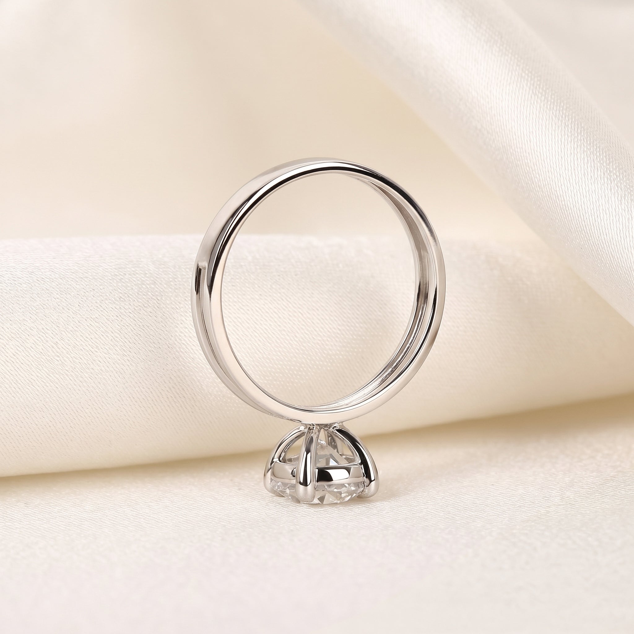Double Band Round Lab Grown Diamond Solitaire Ring in 14K White Gold 1.5 CTW