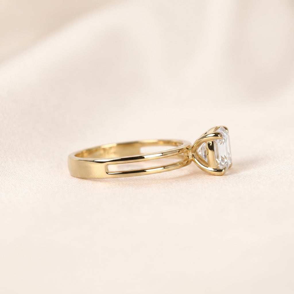 Double Band Round Lab Grown Diamond Solitaire Ring in 14K Yellow Gold 1.5 CTW