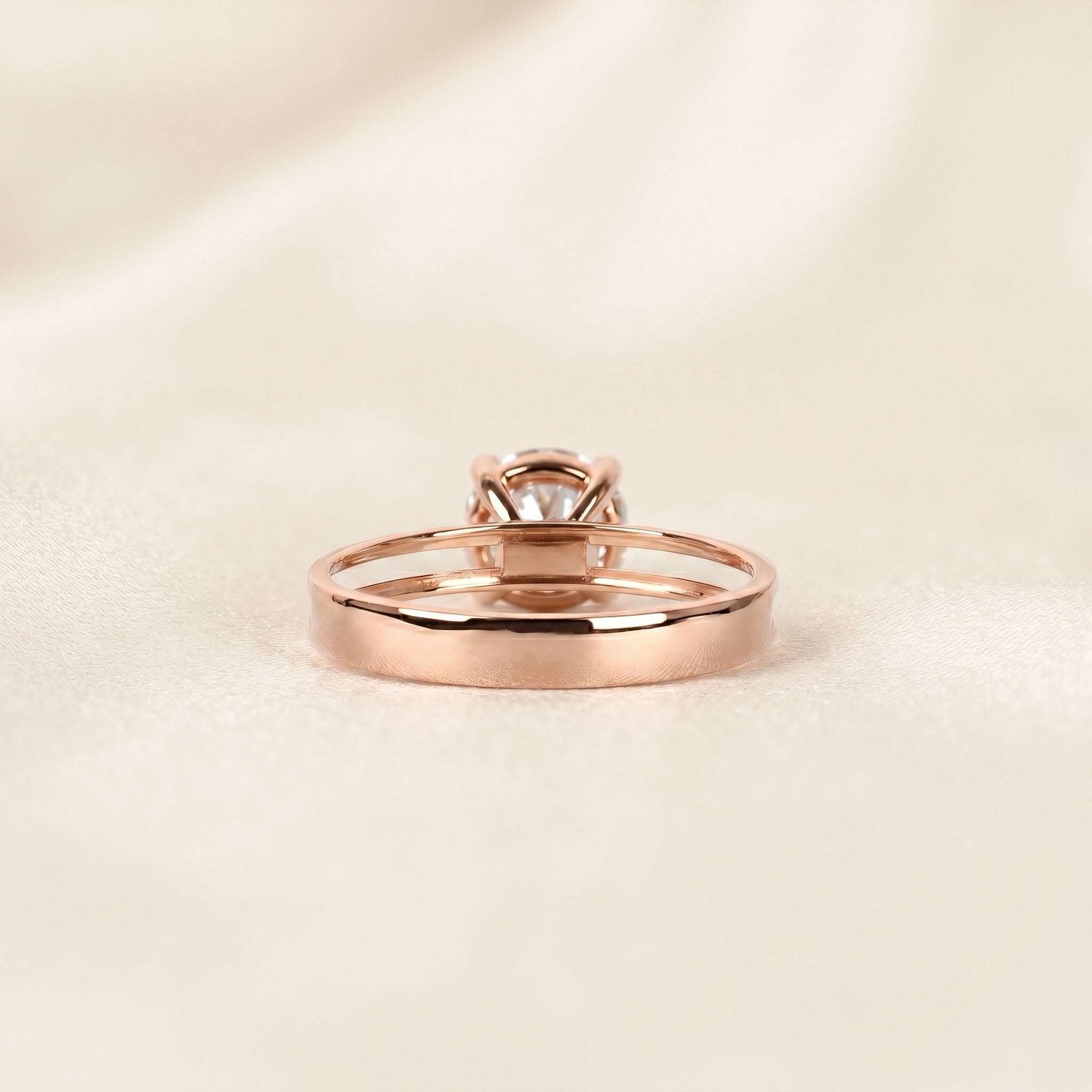 Double Band Round Lab Grown Diamond Solitaire Ring in 18K Rose Gold 1.5 CTW
