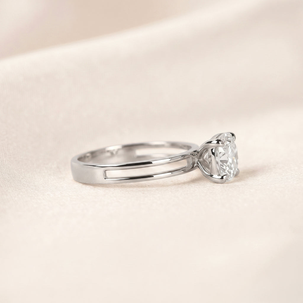 Double Band Round Lab Grown Diamond Solitaire Ring in 18K White Gold 1.5 CTW
