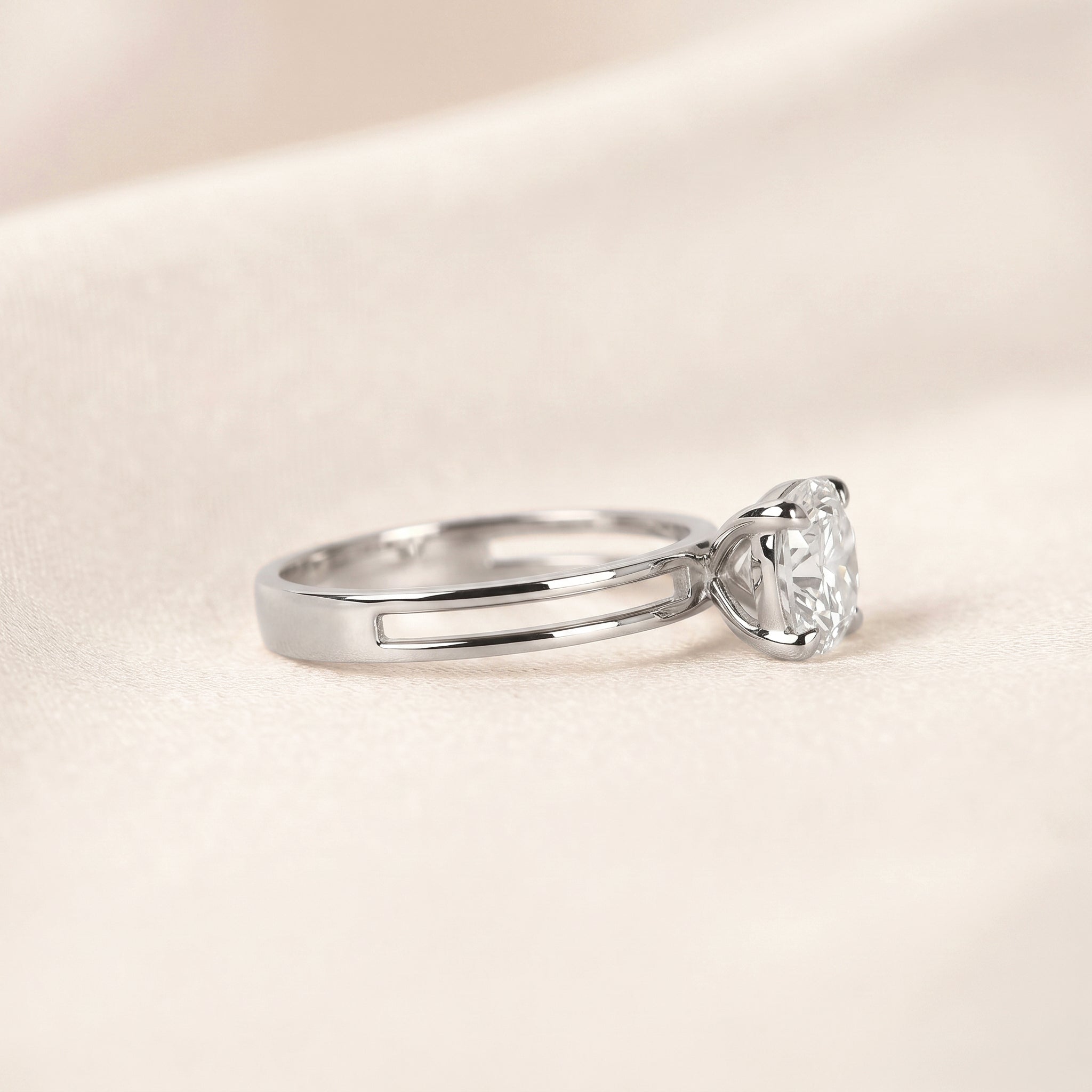 Double Band Round Lab Grown Diamond Solitaire Ring in 18K White Gold 1.5 CTW