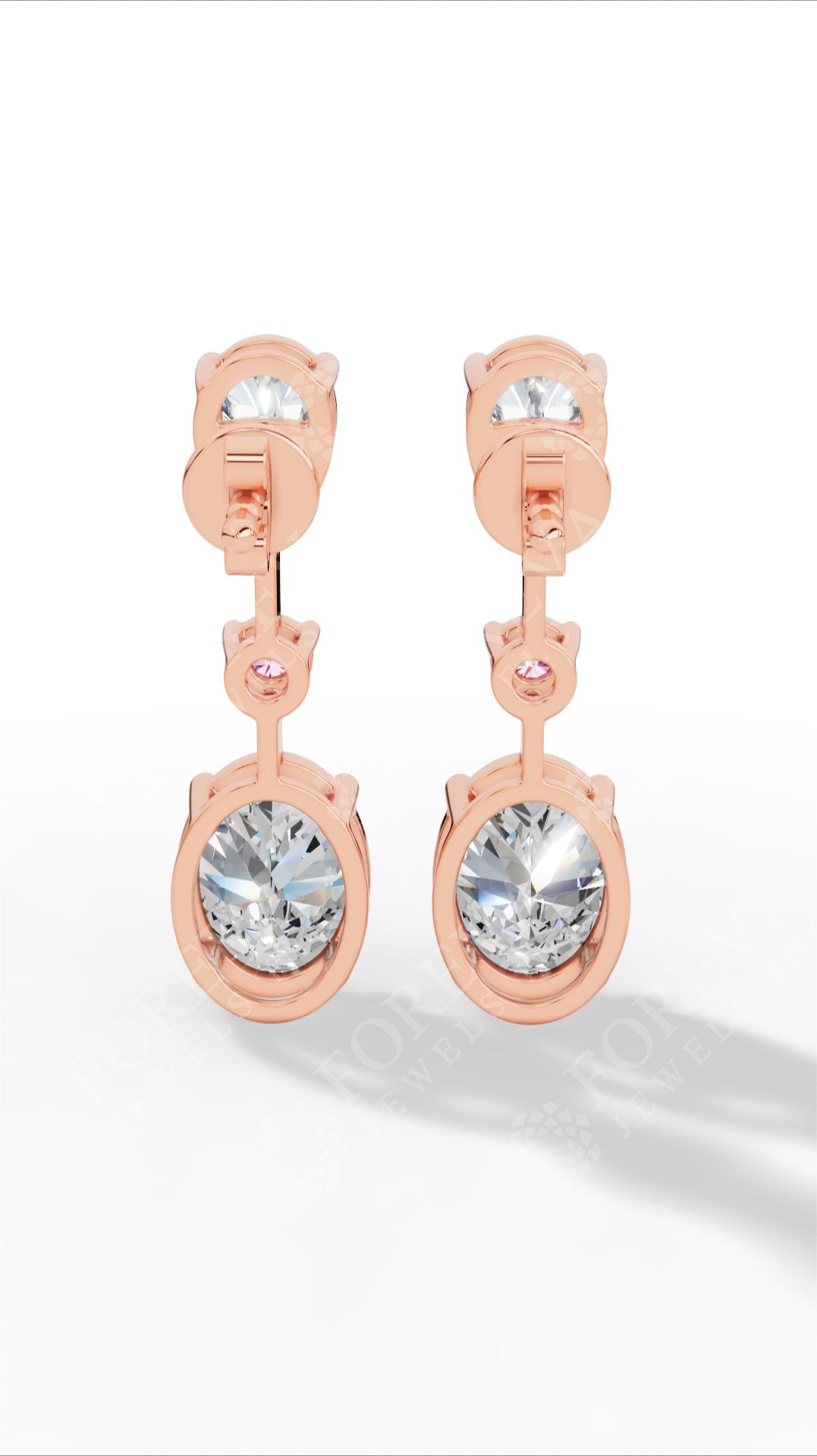 Double Charm Drop Earrings With Combination Of Pear, Pink Round & Oval Cut 18K Rose Gold 2.8 CTW