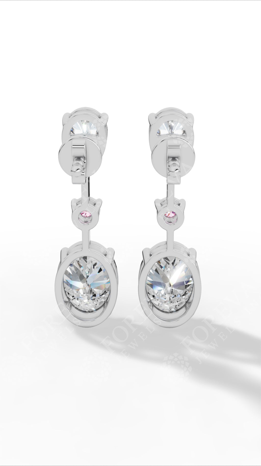 Double Charm Drop Earrings With Combination Of Pear, Pink Round & Oval Cut 925 Sterling Silver 2.8 CTW