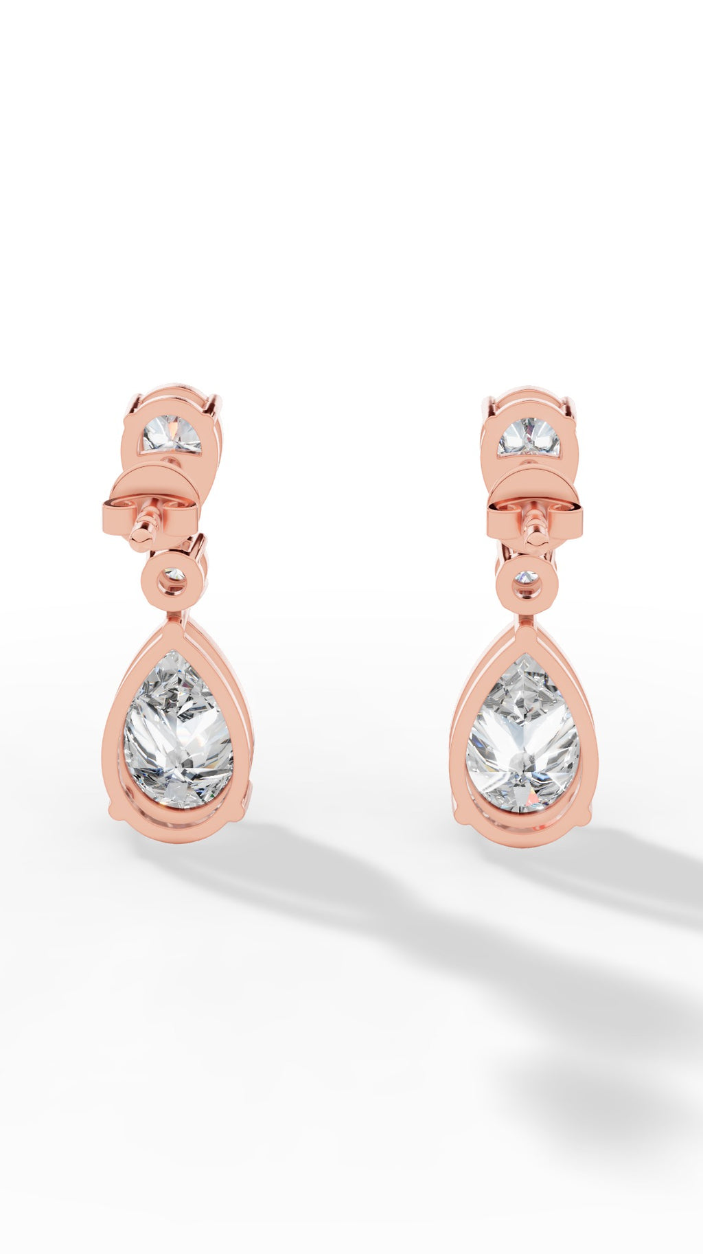 Double Charm Drop Earrings With Combination Of Round & Pear Cut 10K Rose Gold 3.5 CTW