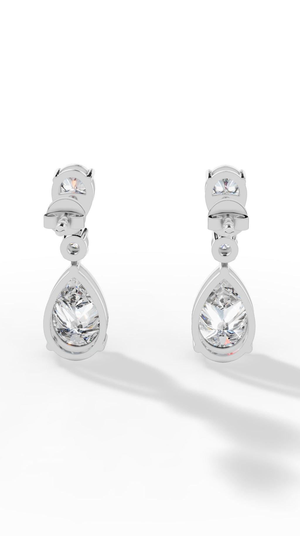 Double Charm Drop Earrings With Combination Of Round & Pear Cut 10K White Gold 3.5 CTW