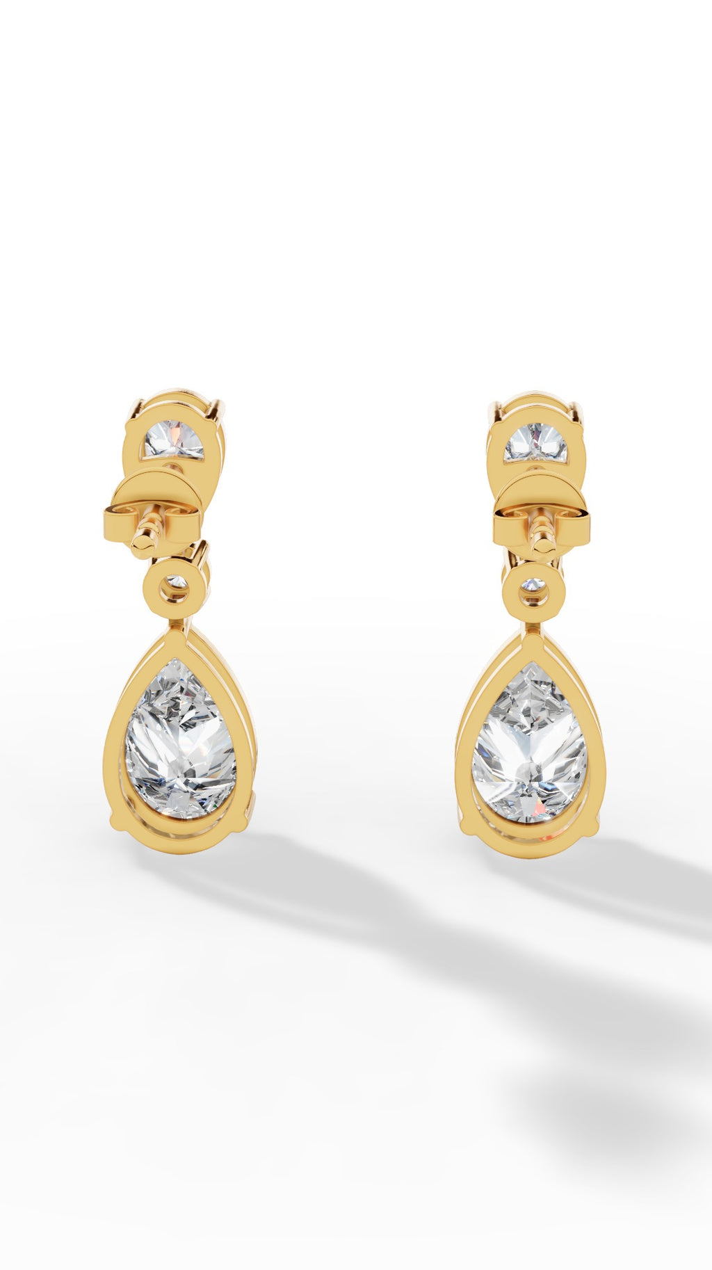 Double Charm Drop Earrings With Combination Of Round & Pear Cut 14K Yellow Gold 3.5 CTW