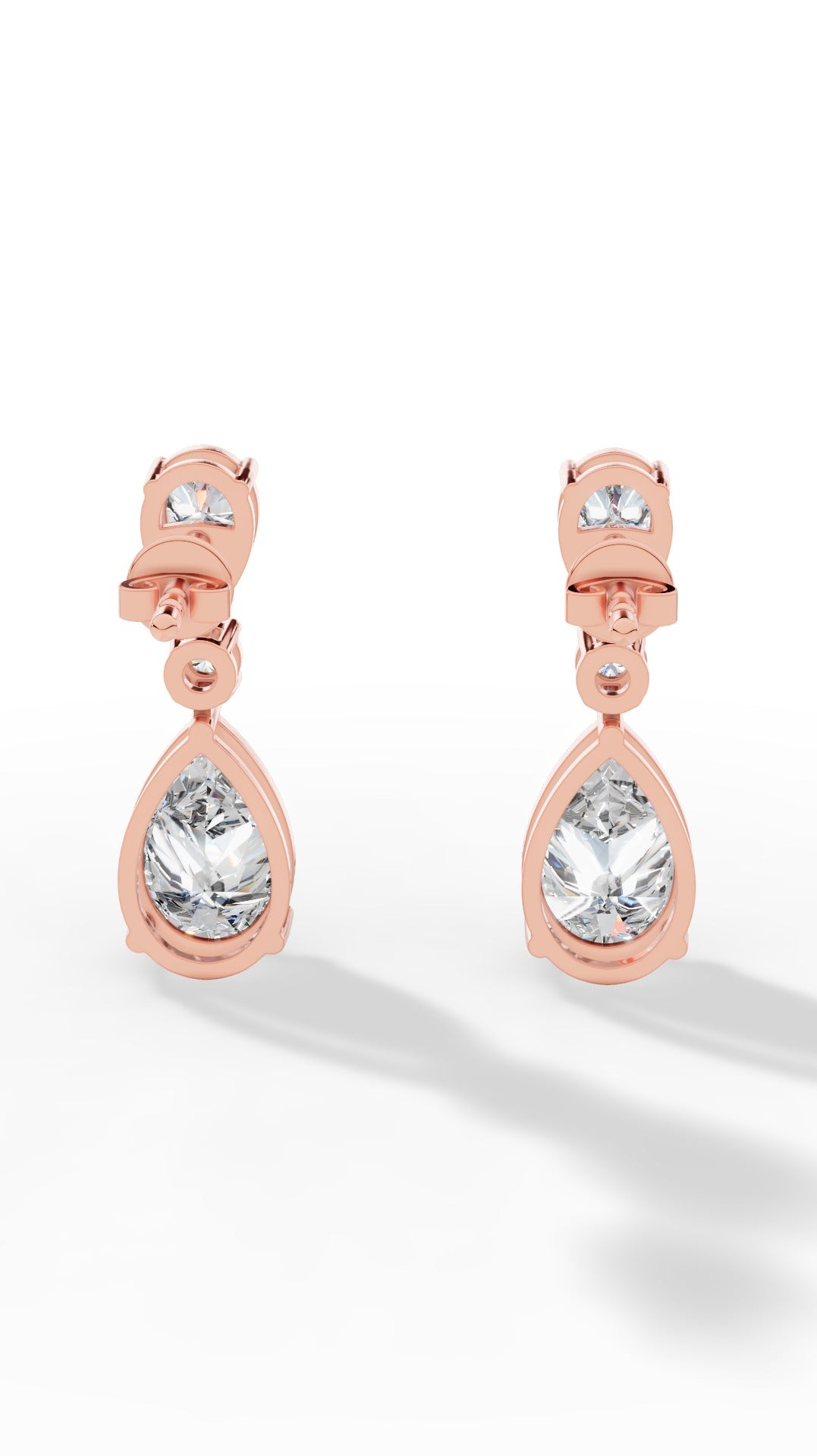 Double Charm Drop Earrings With Combination Of Round & Pear Cut 18K Rose Gold 3.5 CTW