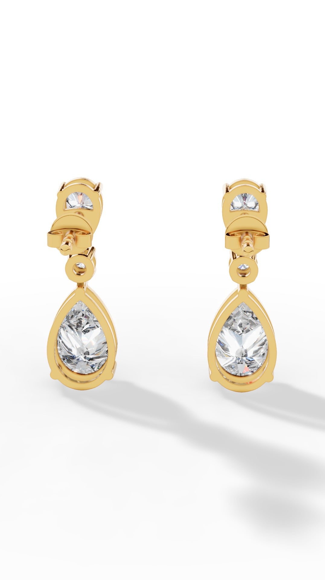 Double Charm Drop Earrings With Combination Of Round & Pear Cut 18K Yellow Gold 3.5 CTW