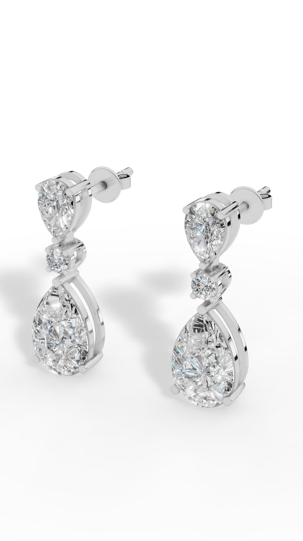 Double Charm Drop Earrings With Combination Of Round & Pear Cut 925 Sterling Silver 3.5 CTW