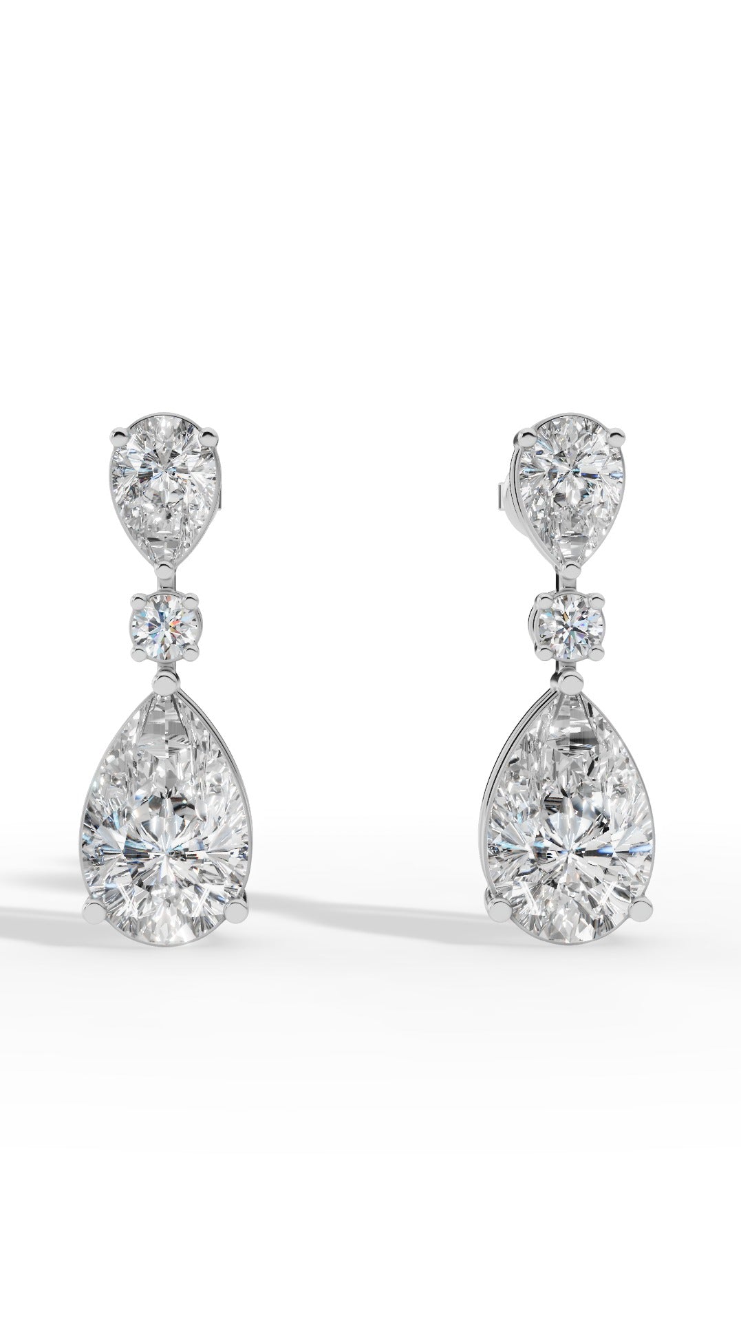 Double Charm Drop Earrings With Combination Of Round & Pear Cut 925 Sterling Silver 3.5 CTW